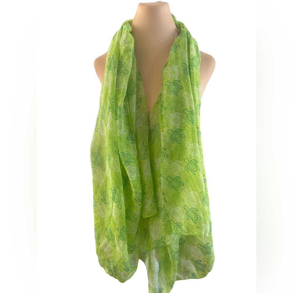 Green Turtle Print Dressy Long Scarf